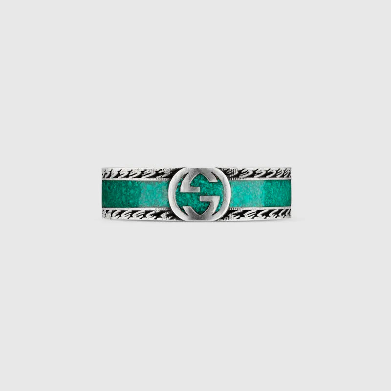 Gucci Double G Interlocking G Turquoise Enamel Ring