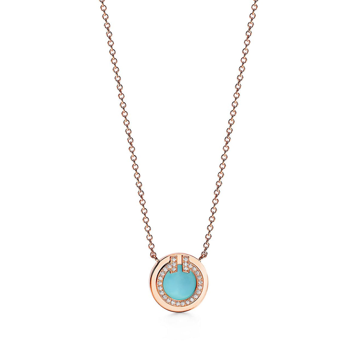 Tiffany Diamond & Turquoise Circle Pendant Necklace