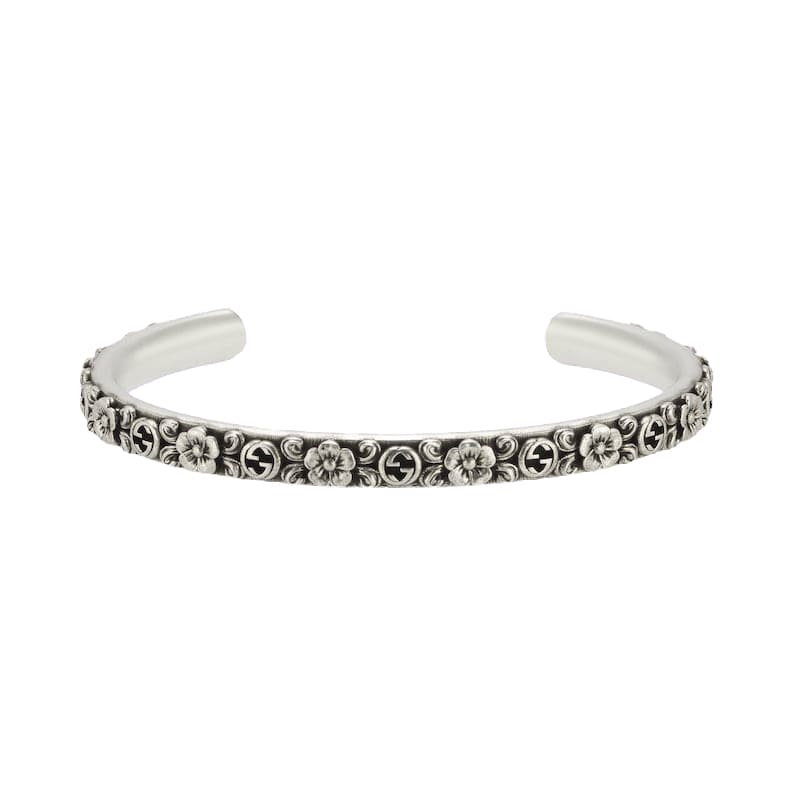 Gucci Double G Interlocking G Cuff With Flowers Bracelet