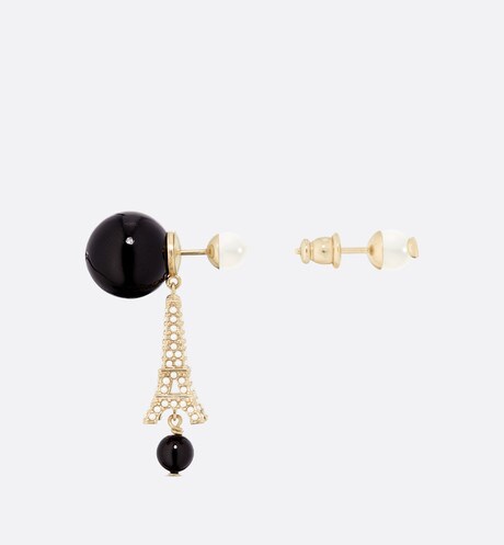 Dior Tribales Eiffel Tower Charm Black Pearl Earrings