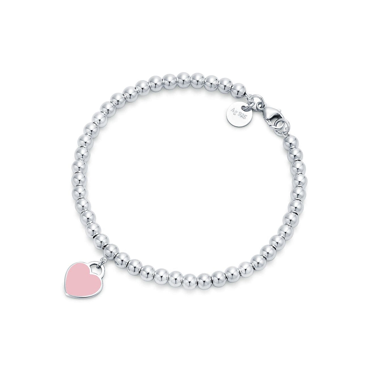 Return to Tiffany Pink Heart Tag Bead Bracelet - 18K White Gold