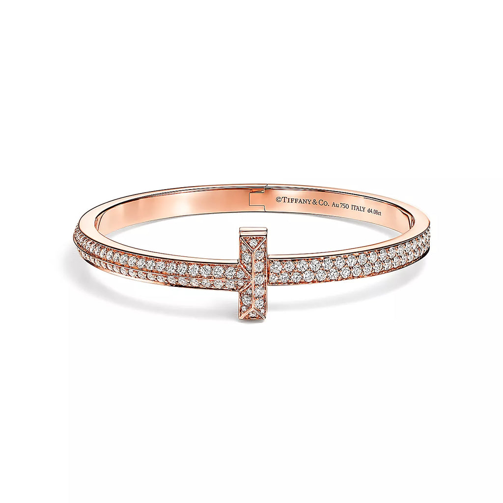 T1 Wide Moissanite Hinged Bangle Bracelet - 18K Gold