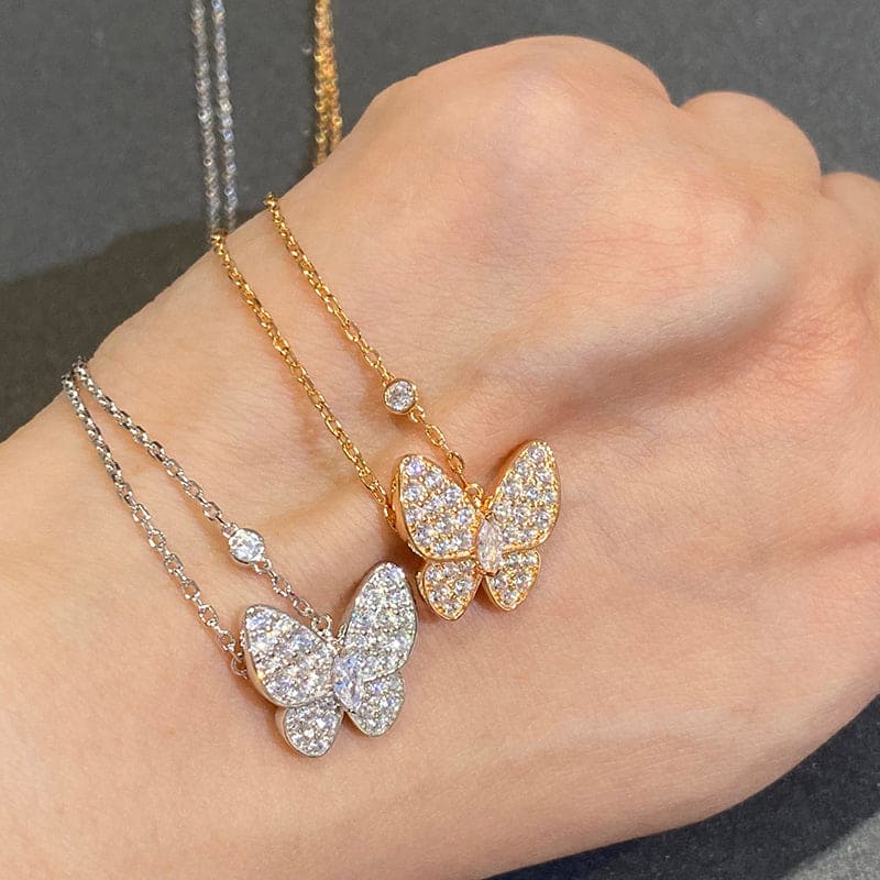 Two Butterfly Necklace - 18K Gold