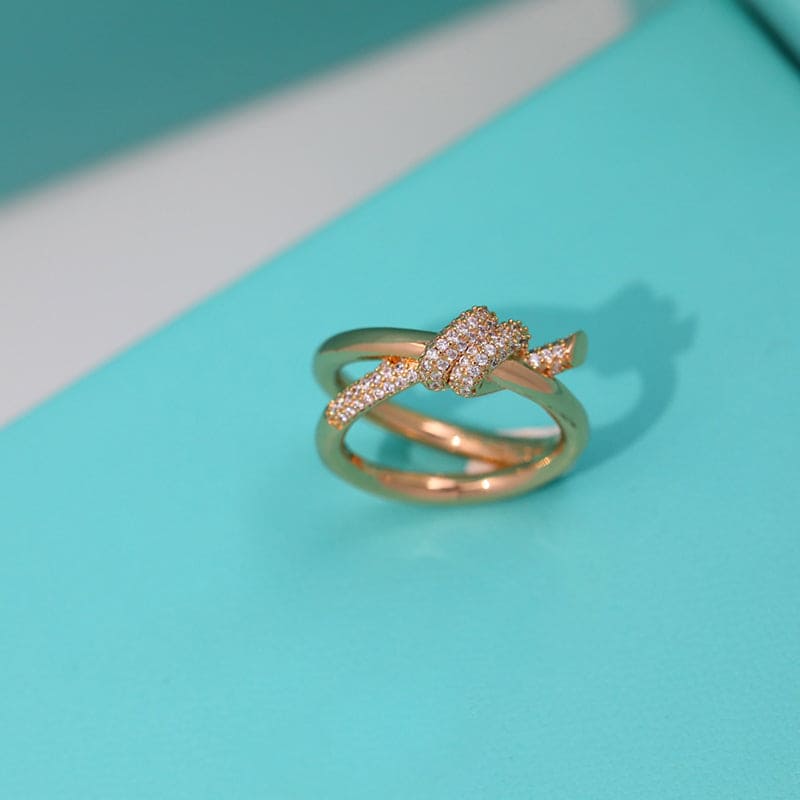 Tiffany Knot Double Row Moissanite Ring - 18K Rose Gold