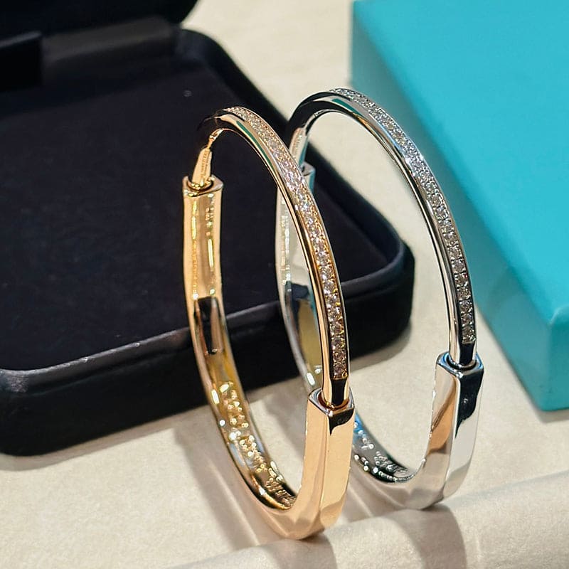 Tiffany Lock Bangle Half Pave Diamond Bracelet - 18K Gold