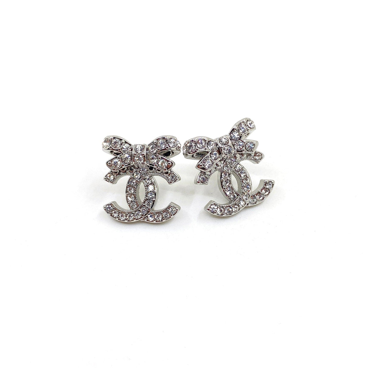 Chanel Strass Bow Stud Earrings - 18K Yellow Gold