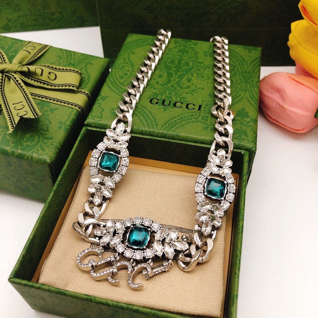Gucci Double G Script Diamond Necklace