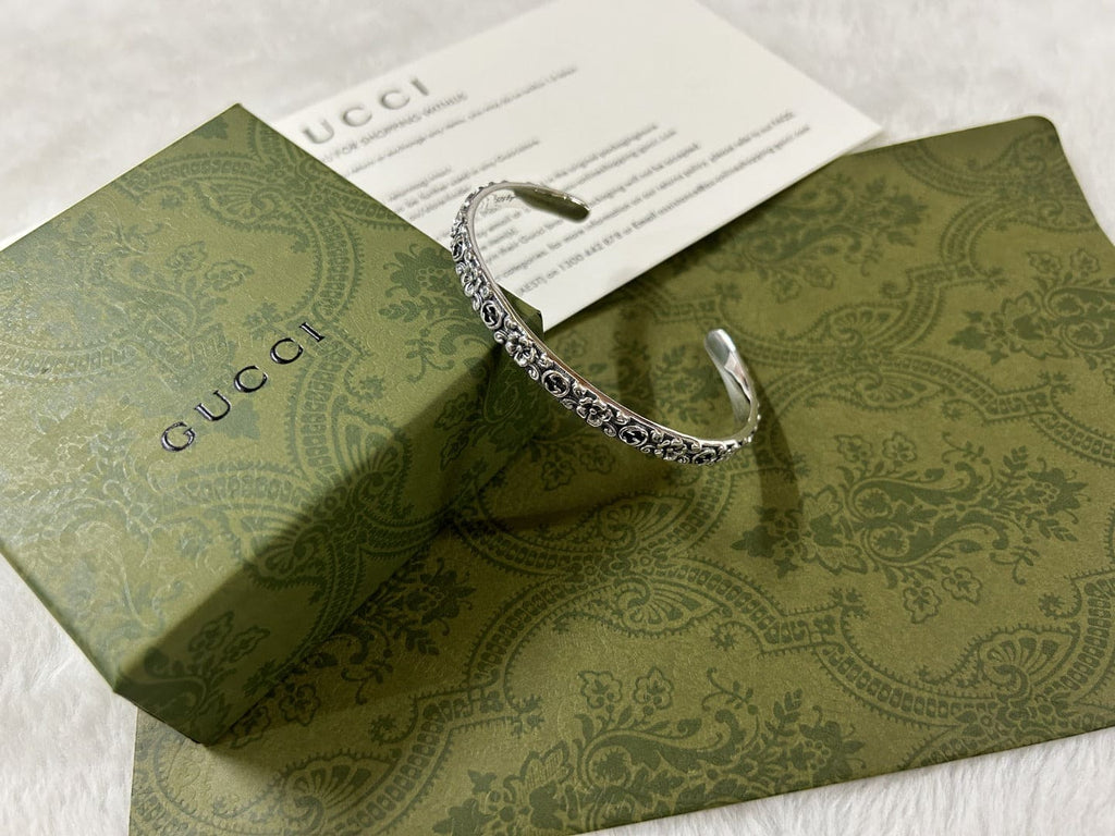 Gucci Double G Interlocking G Cuff With Flowers Bracelet