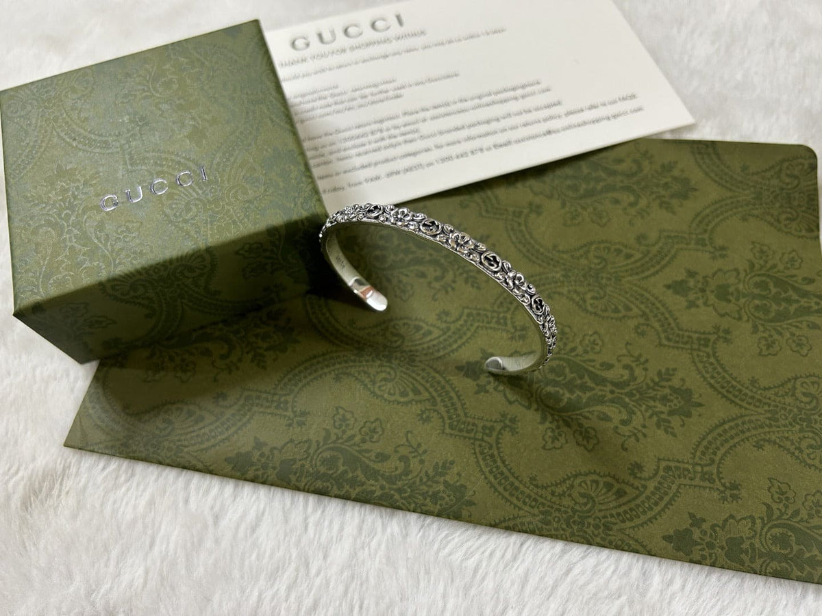 Gucci Double G Interlocking G Cuff With Flowers Bracelet