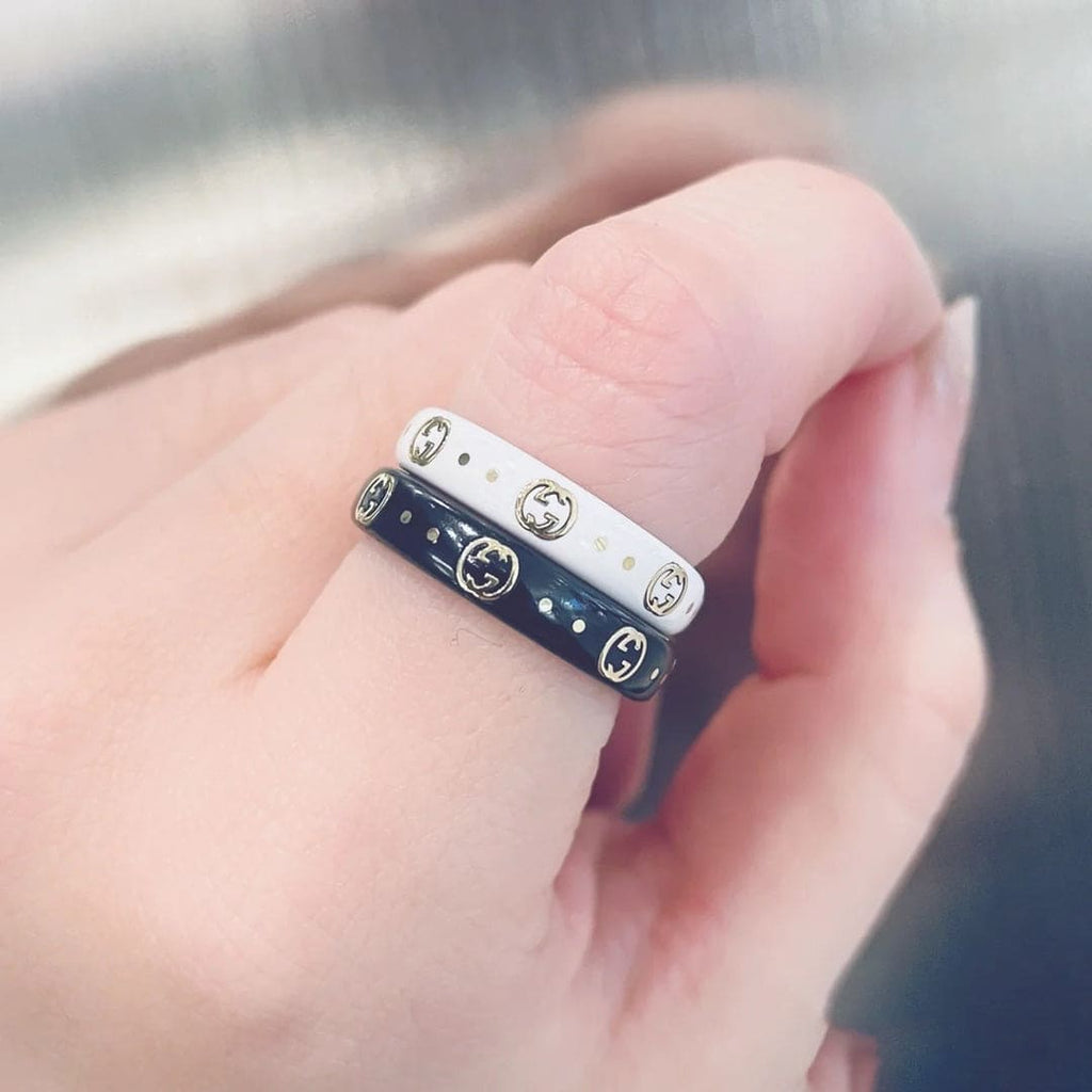 Gucci Double G Icon Black Corundum Ring - 18K Yellow Gold