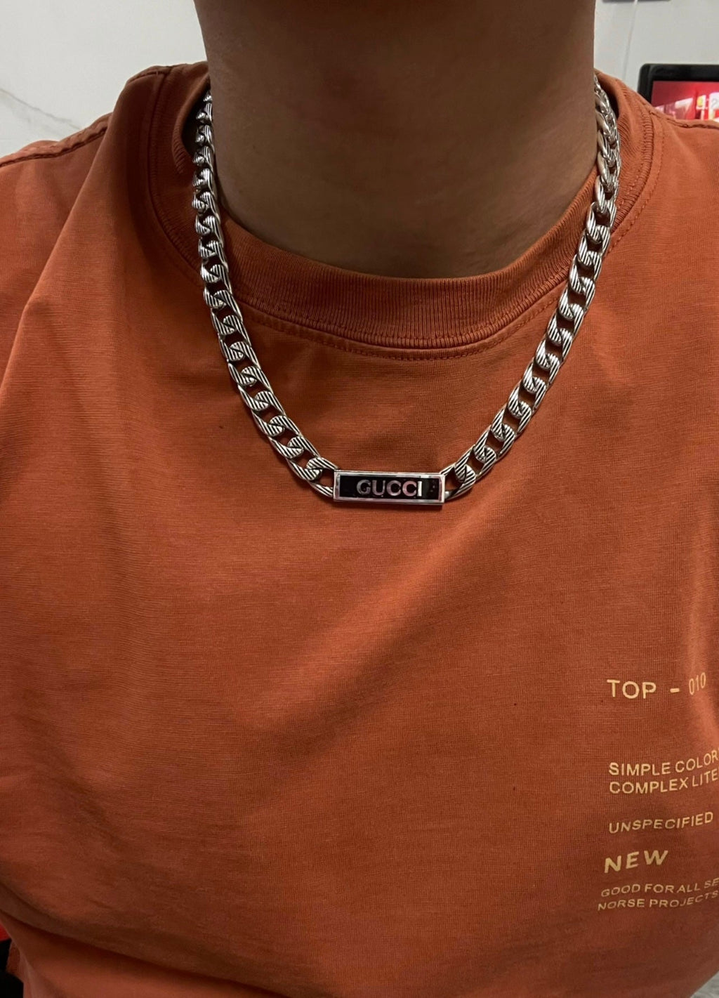 Gucci Double G Logo Enamel Chain Necklace