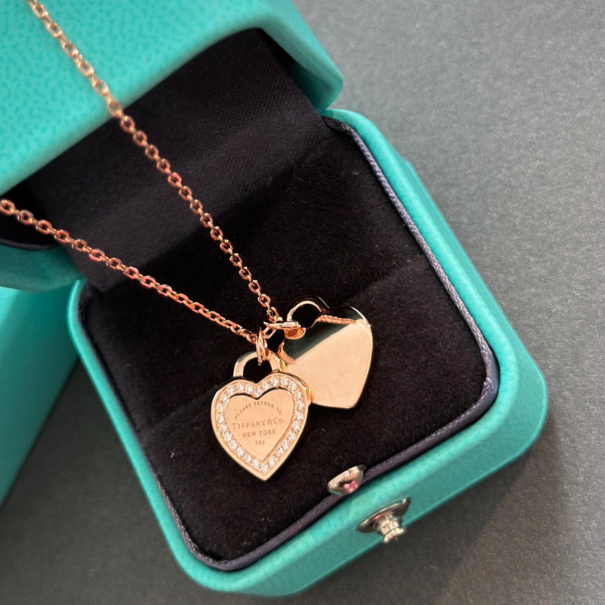 Tiffany Red Double Heart Diamond Necklace