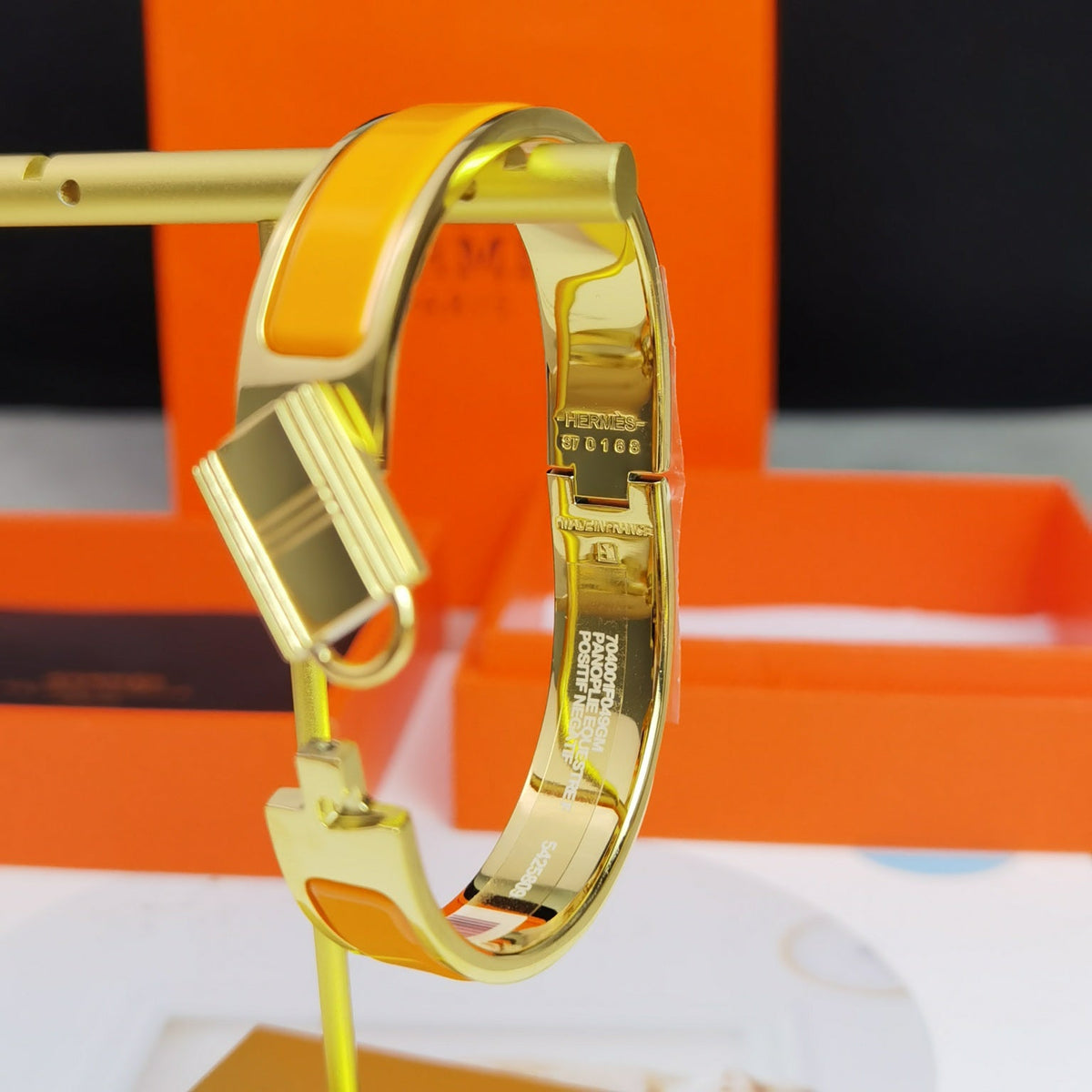 Hermes Clic Cadenas Orange Bracelet