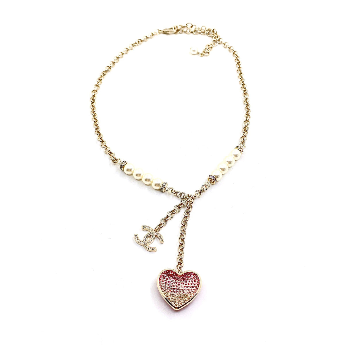 Chanel Pink Heart Diamond Necklace