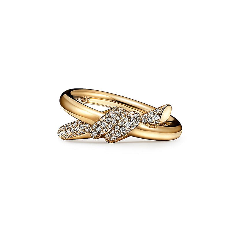 Knot Double Row Moissanite Ring - 18K Yellow Gold