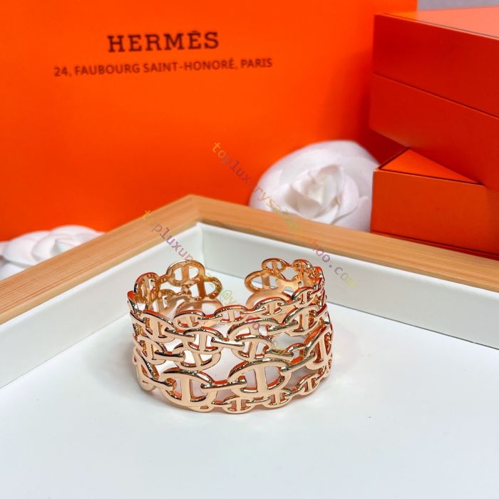 Hermes Chaine D'Ancre Wide Cutwork Bracelet - 18K Gold