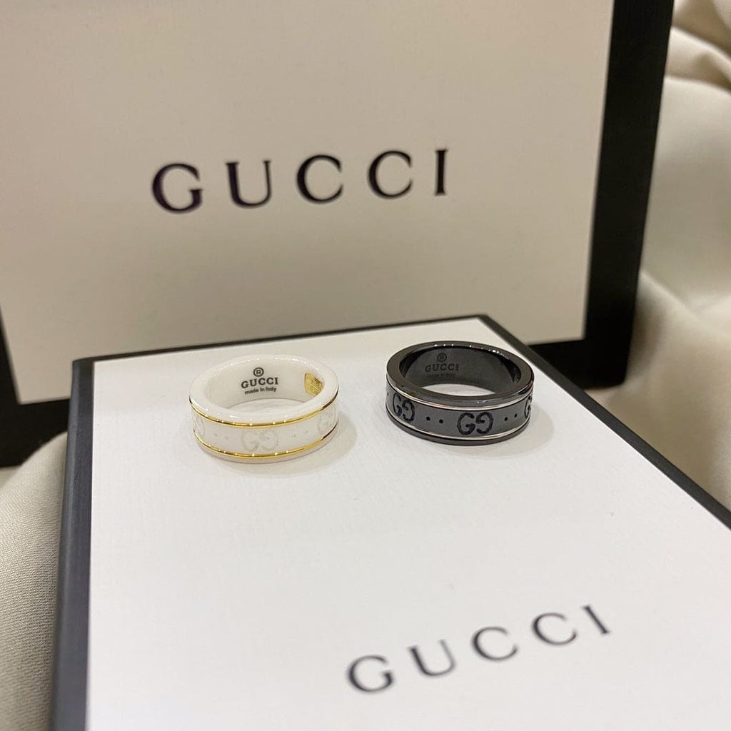 Gucci Double G Icon Black Corundum Ring - 18K White Gold