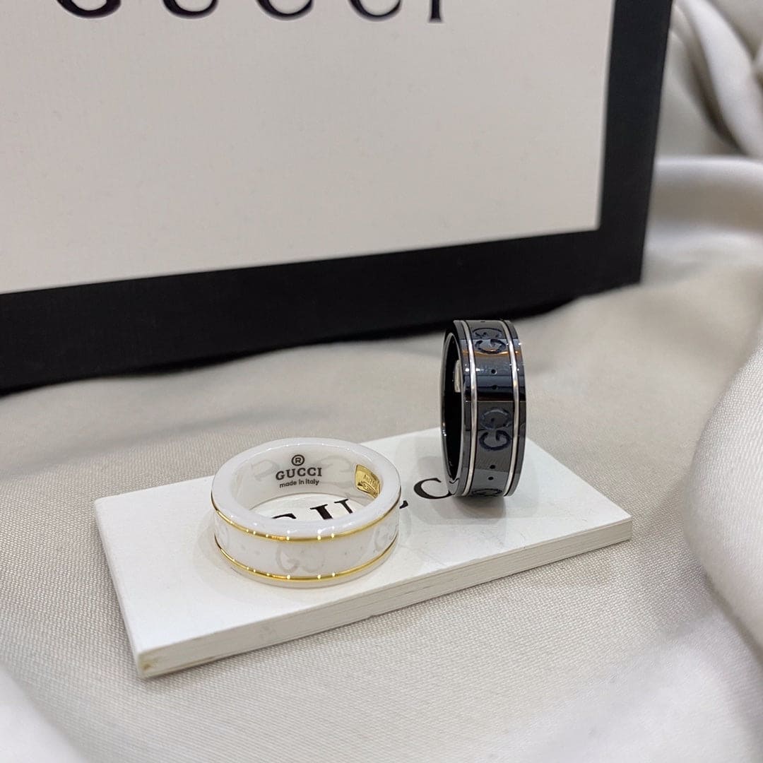 Gucci Double G Icon Black Corundum Ring - 18K White Gold