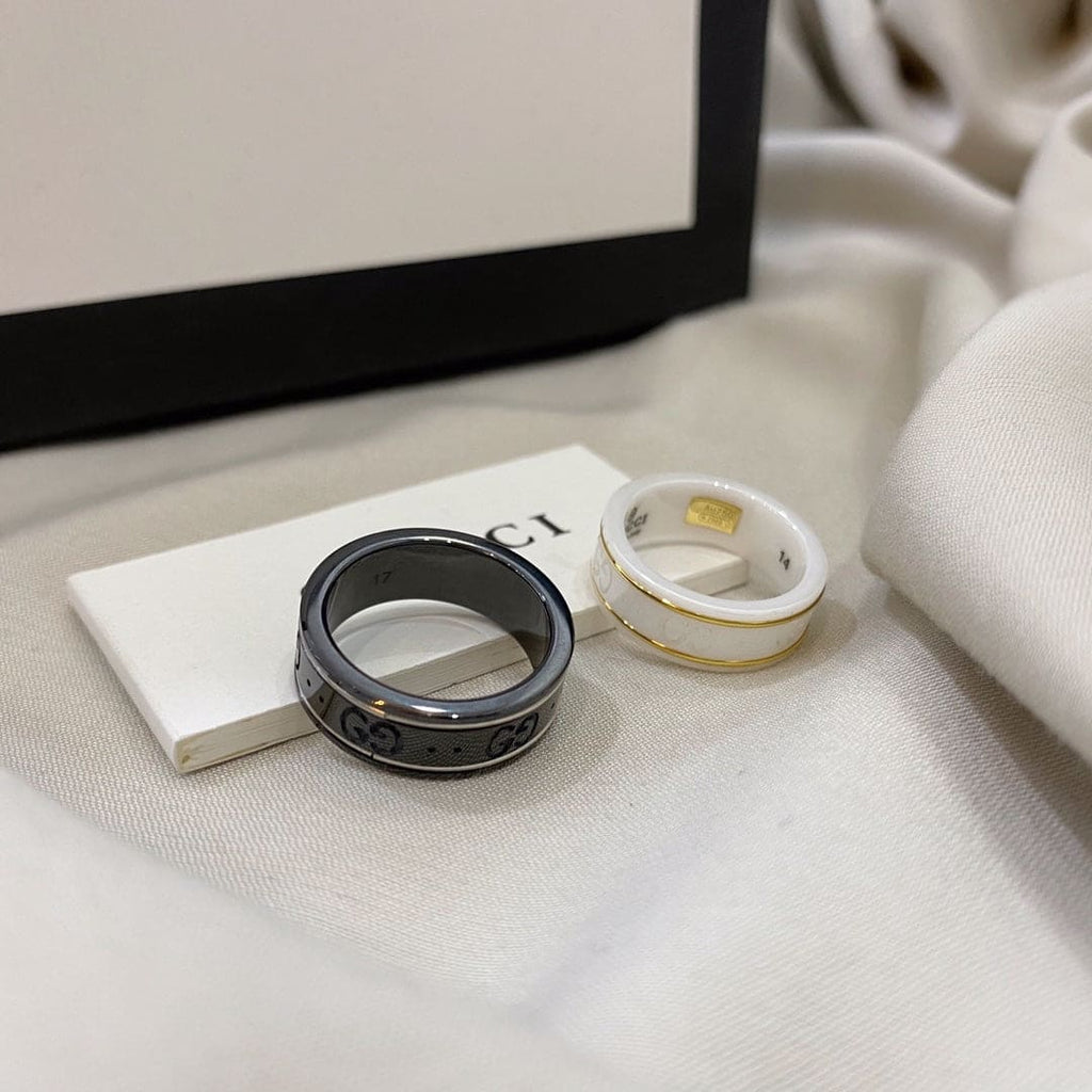 Gucci Double G Icon Black Corundum Ring - 18K White Gold