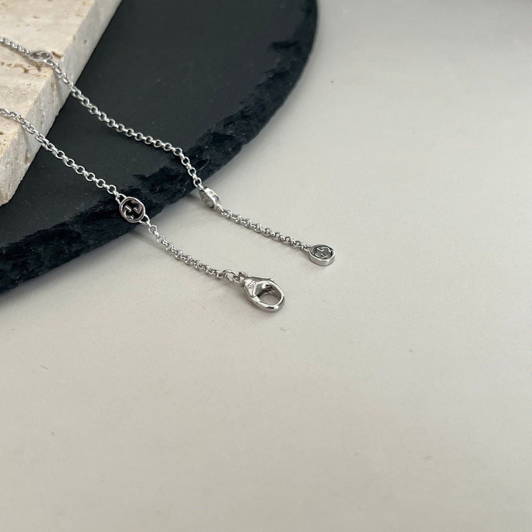 Gucci Double G Interlocking G Heart Lightning Charm Necklace