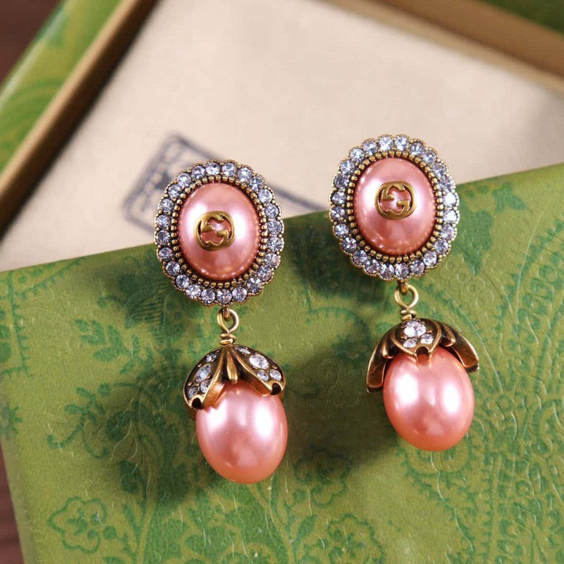 Gucci Double G Flower Pearl Earrings - 18K Yellow Gold