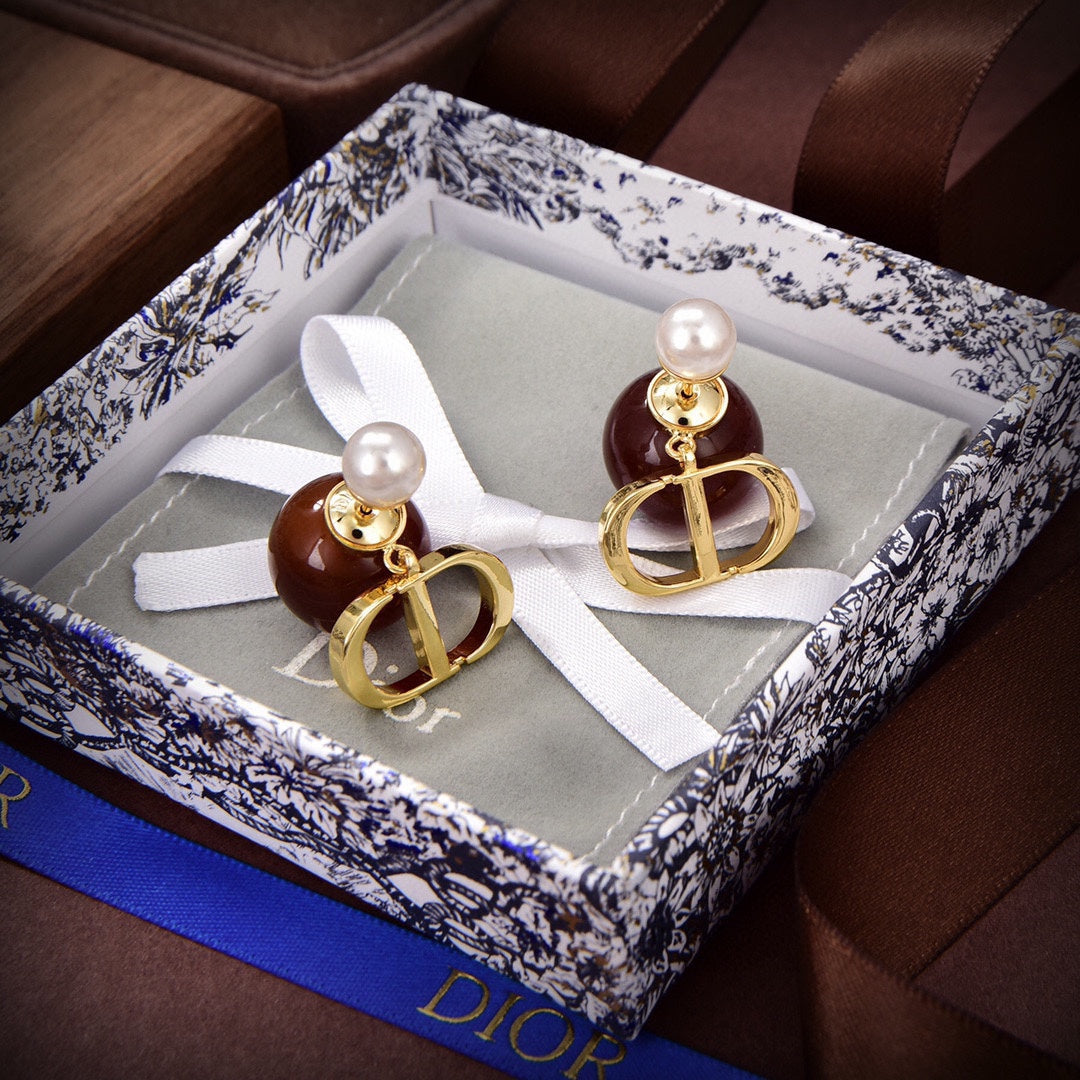 Dior Tribales Brown Resin Pearl Earrings