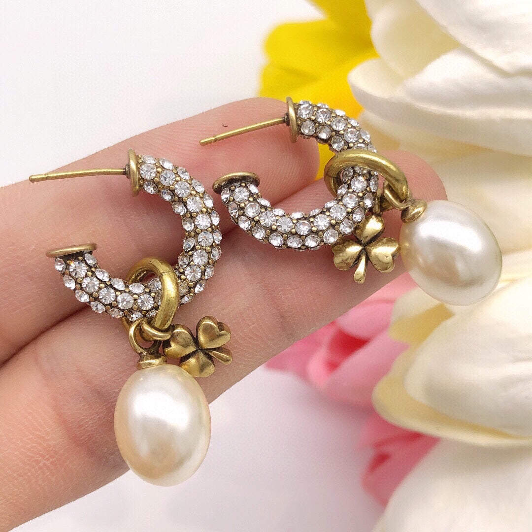 Dior March Grass Pearl Crystal Earrings