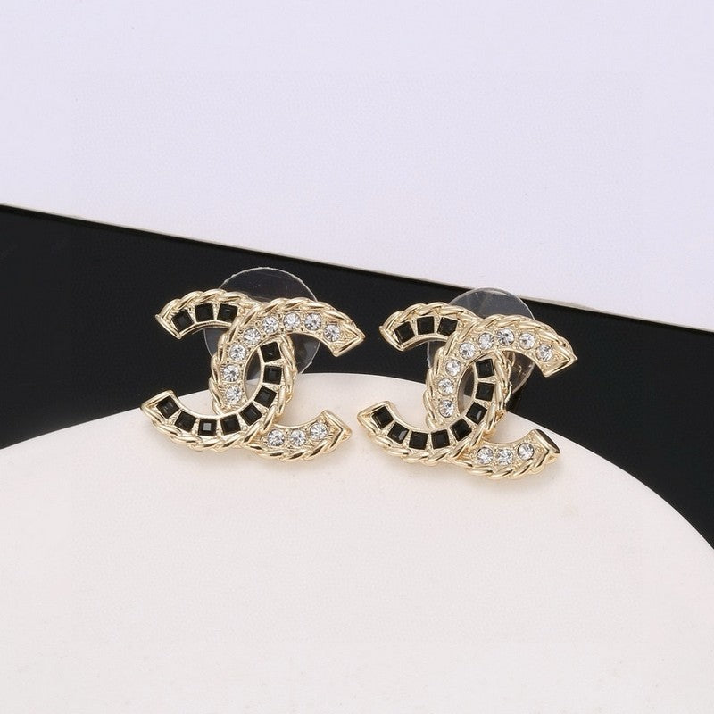 Chanel Crystal Leather Earrings - 18K Yellow Gold