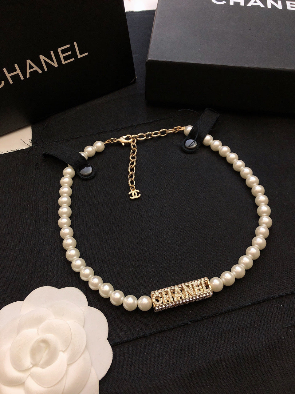 Chanel Script Pearls Chain Necklace