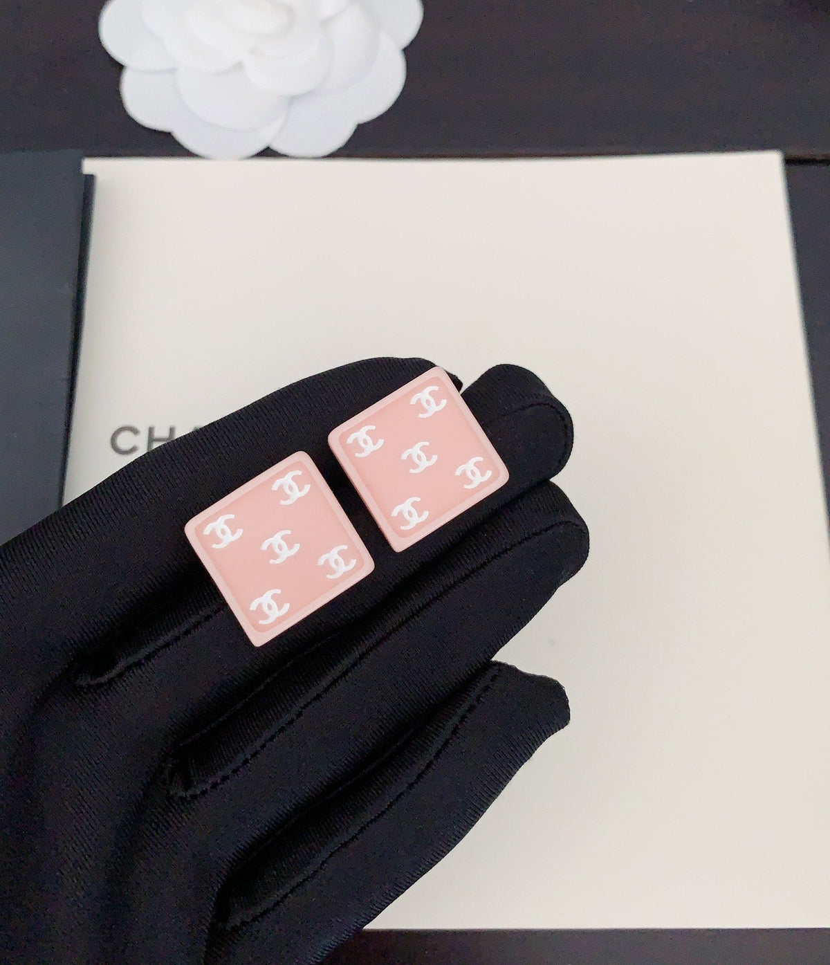 Chanel Pink Resin Earrings - 18K Yellow Gold