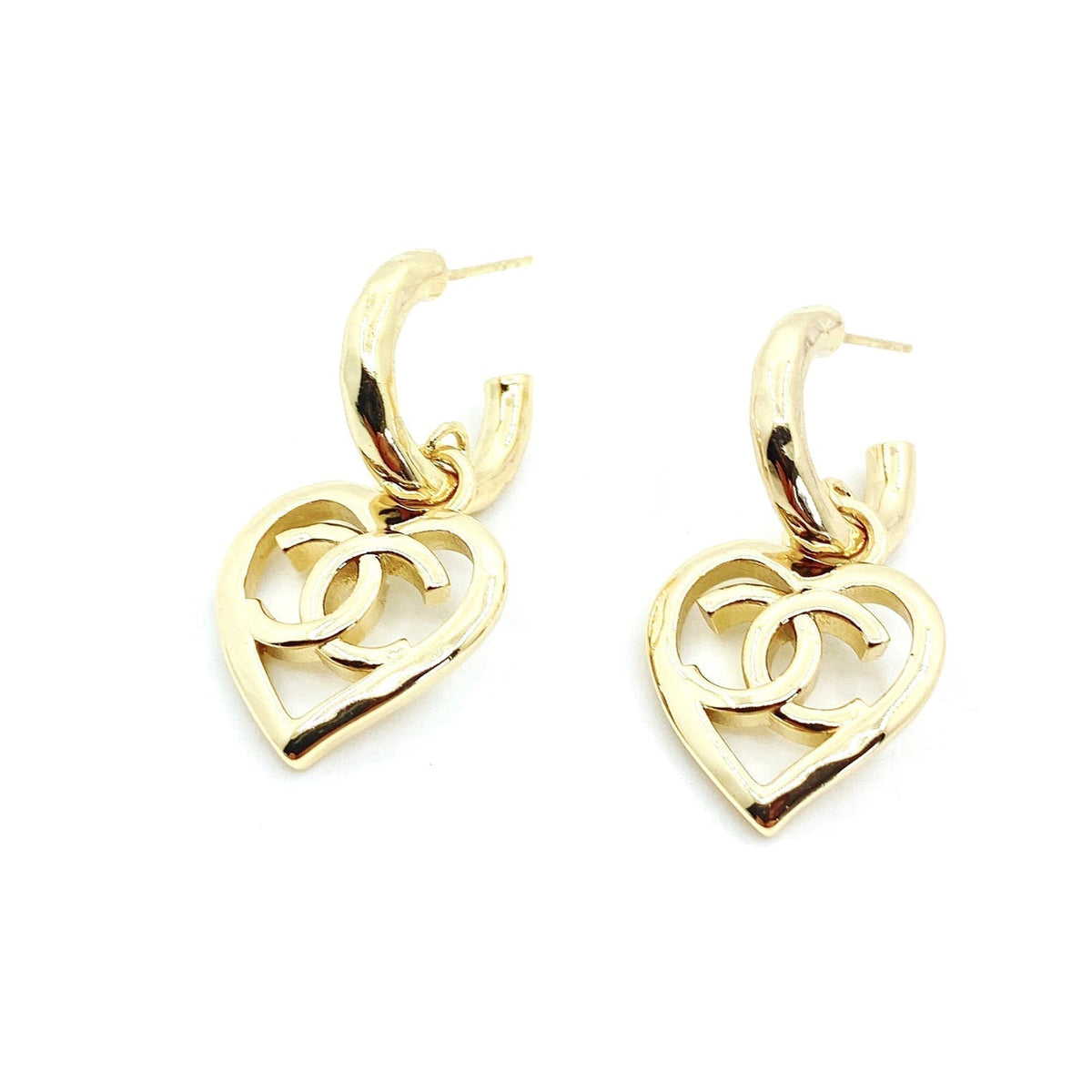 Chanel Heart Pendant Earrings - 18K Yellow Gold