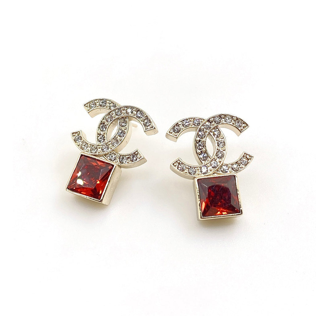 Chanel Red Crystal Earrings - 18K Yellow Gold