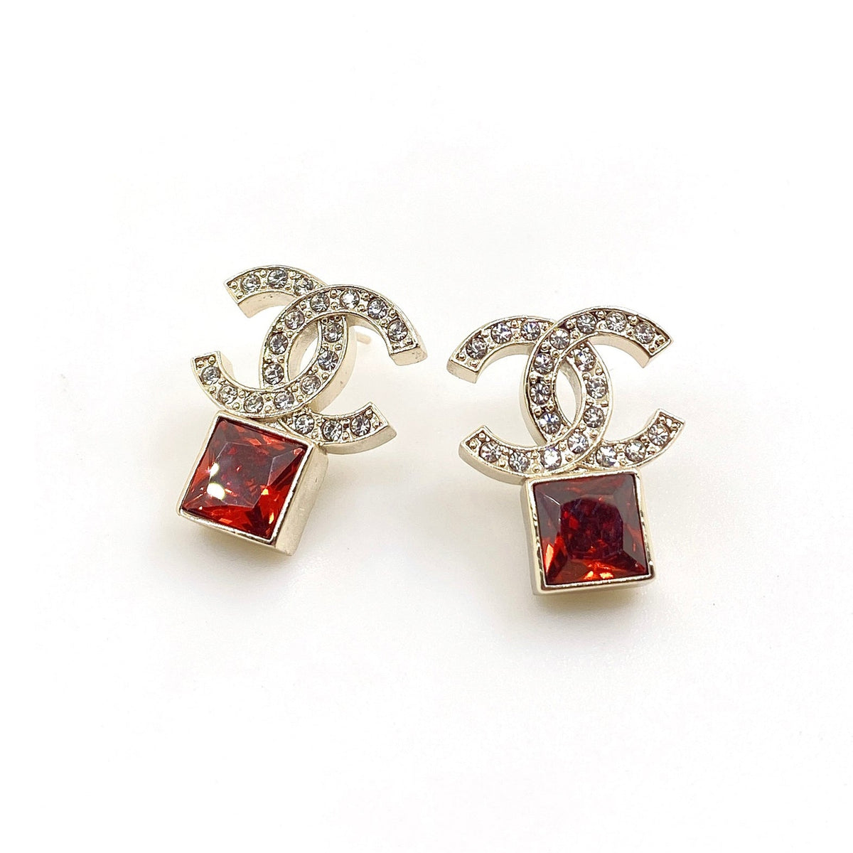 Chanel Red Crystal Earrings - 18K Yellow Gold