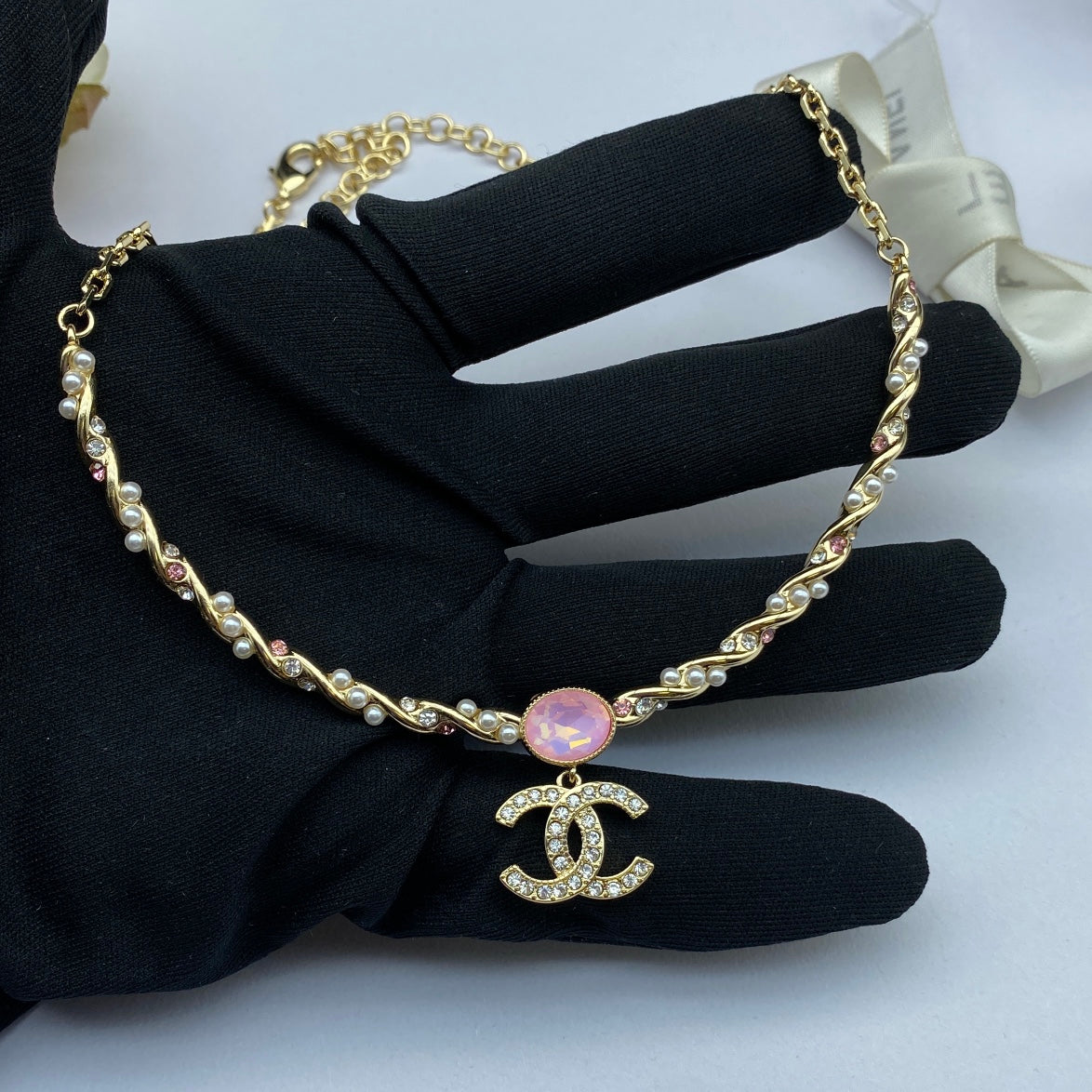 Chanel Pink Crystal Necklace