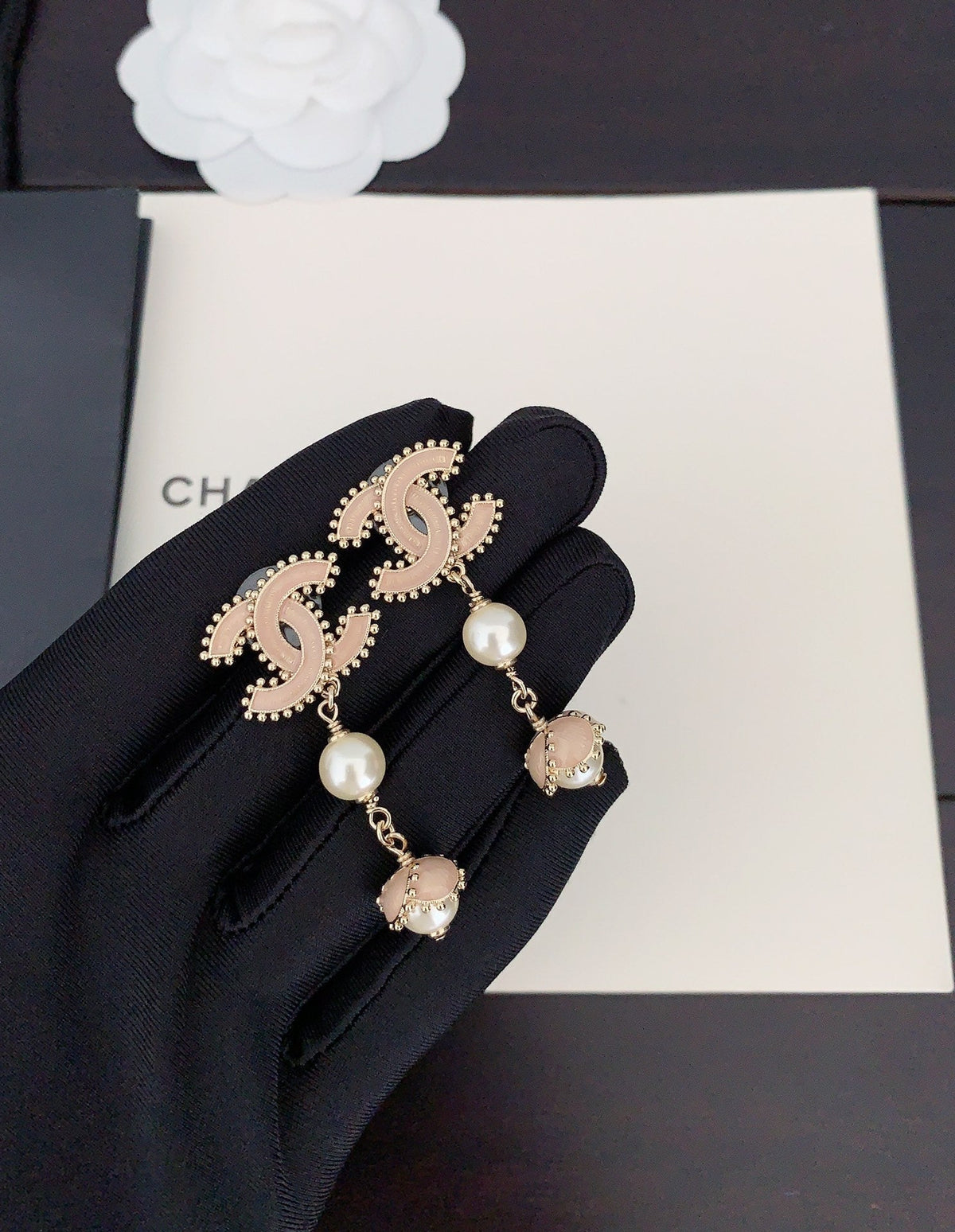 Chanel Pearl Crystal Earrings - 18K Rose Gold