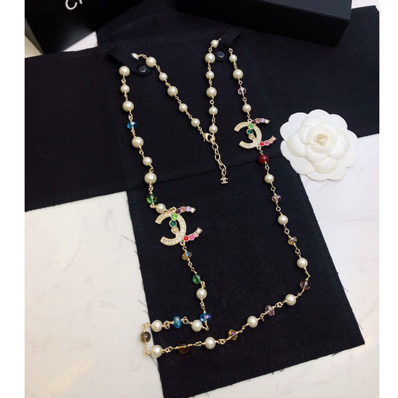 Chanel Color Long Pearl Necklace