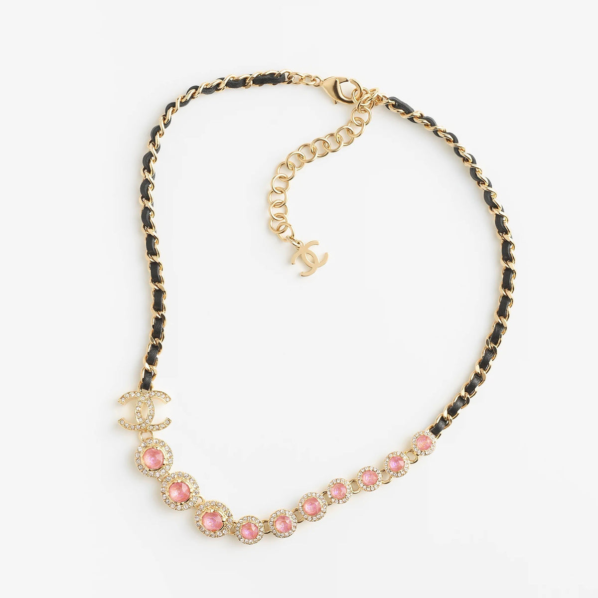 Chanel Pink Crystals Leather Necklace