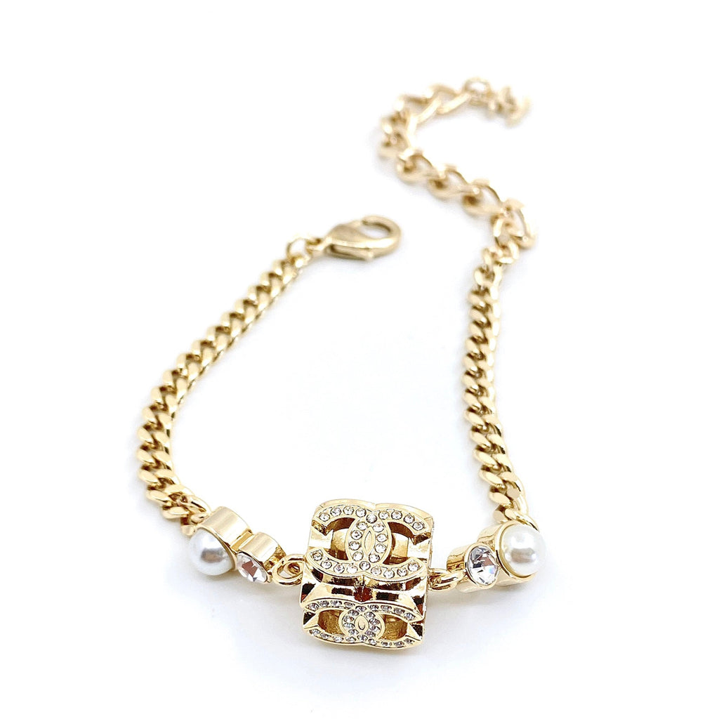 Chanel Square Pearl Chain Necklace