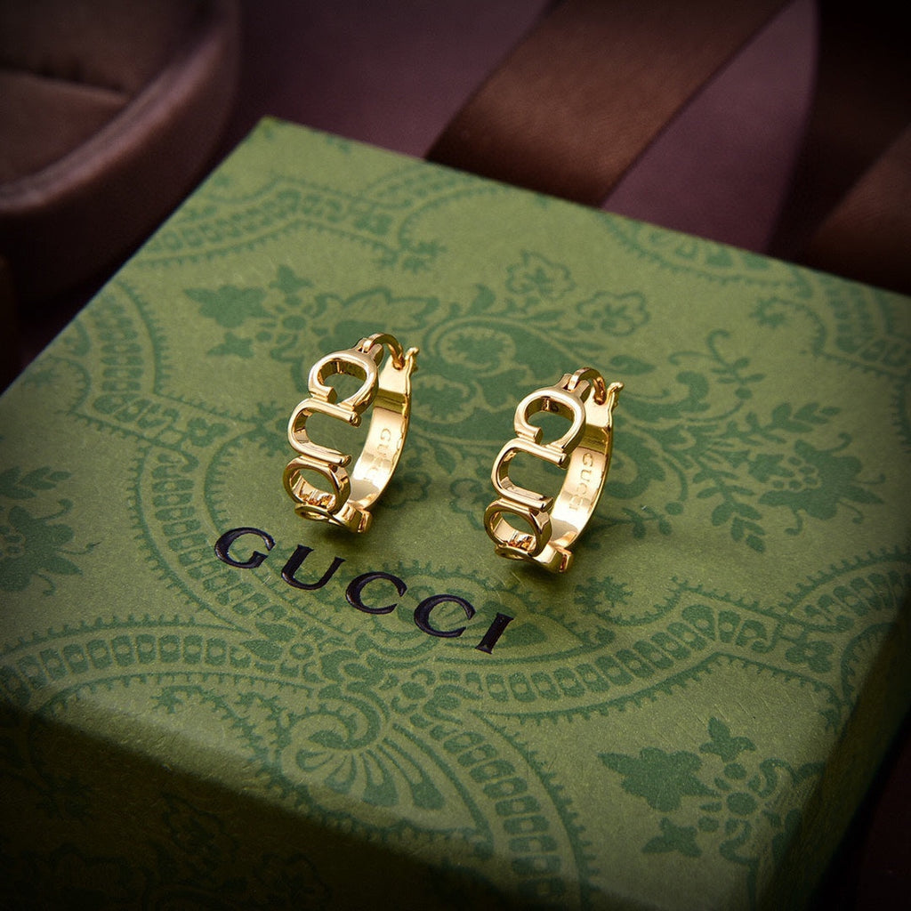 Gucci Double G Script Earrings - 18K Yellow Gold