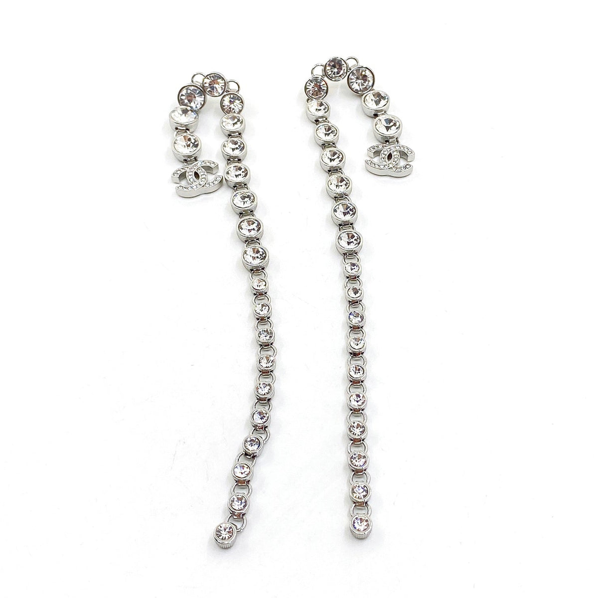 Chanel Long Crystal Earrings - 18K White Gold