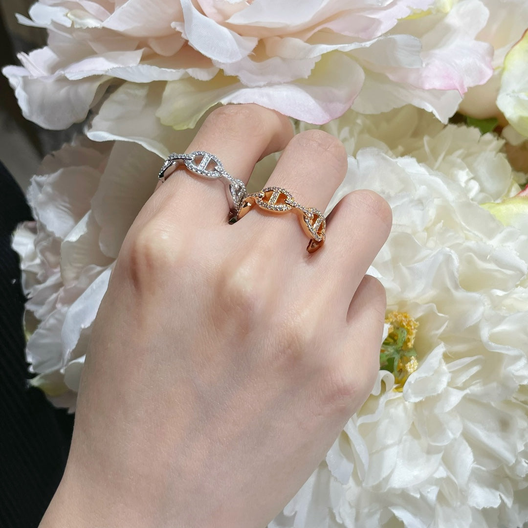 Hermes Chaine D'Ancre Enchainee Moissanite Ring - 18K Rose Gold