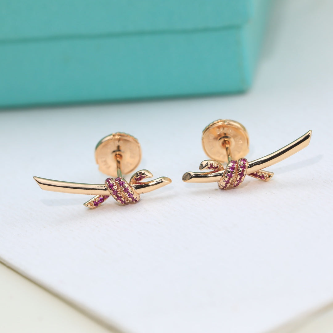 Tiffany Knot Pink Diamond Earrings - 18K Yellow Gold