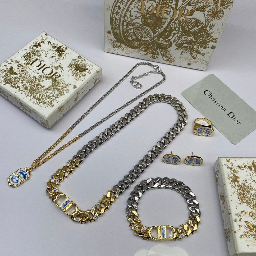 Dior Icon Chain Blue White Resin Necklace