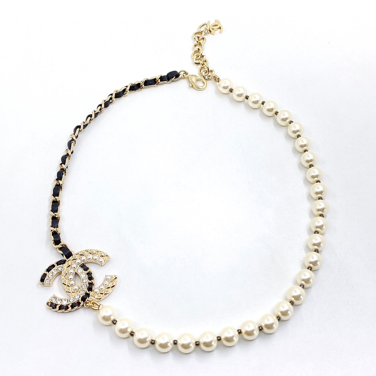 Chanel Leather Pearl Necklace