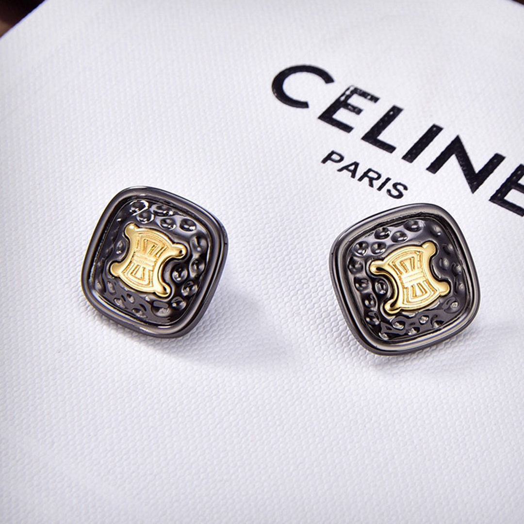 Celine Triomphe Black Earrings - 18K Yellow Gold