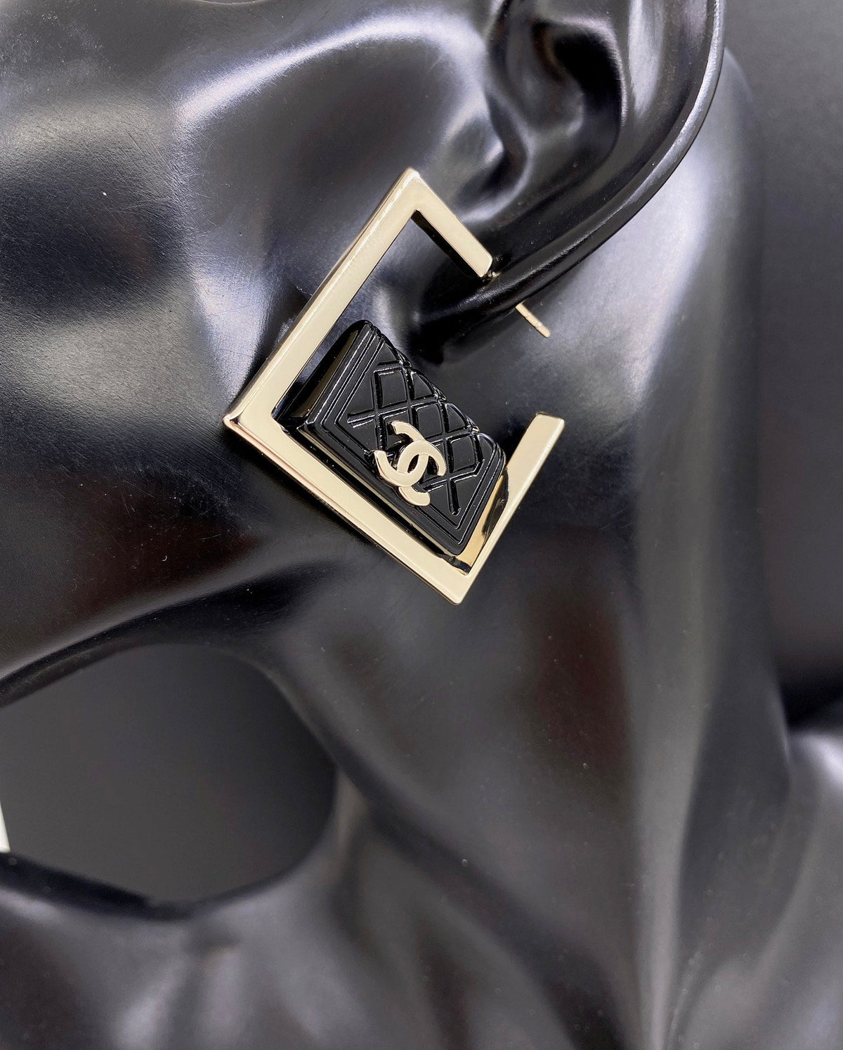Chanel Black Bag Pendant Earrings - 18K Yellow Gold