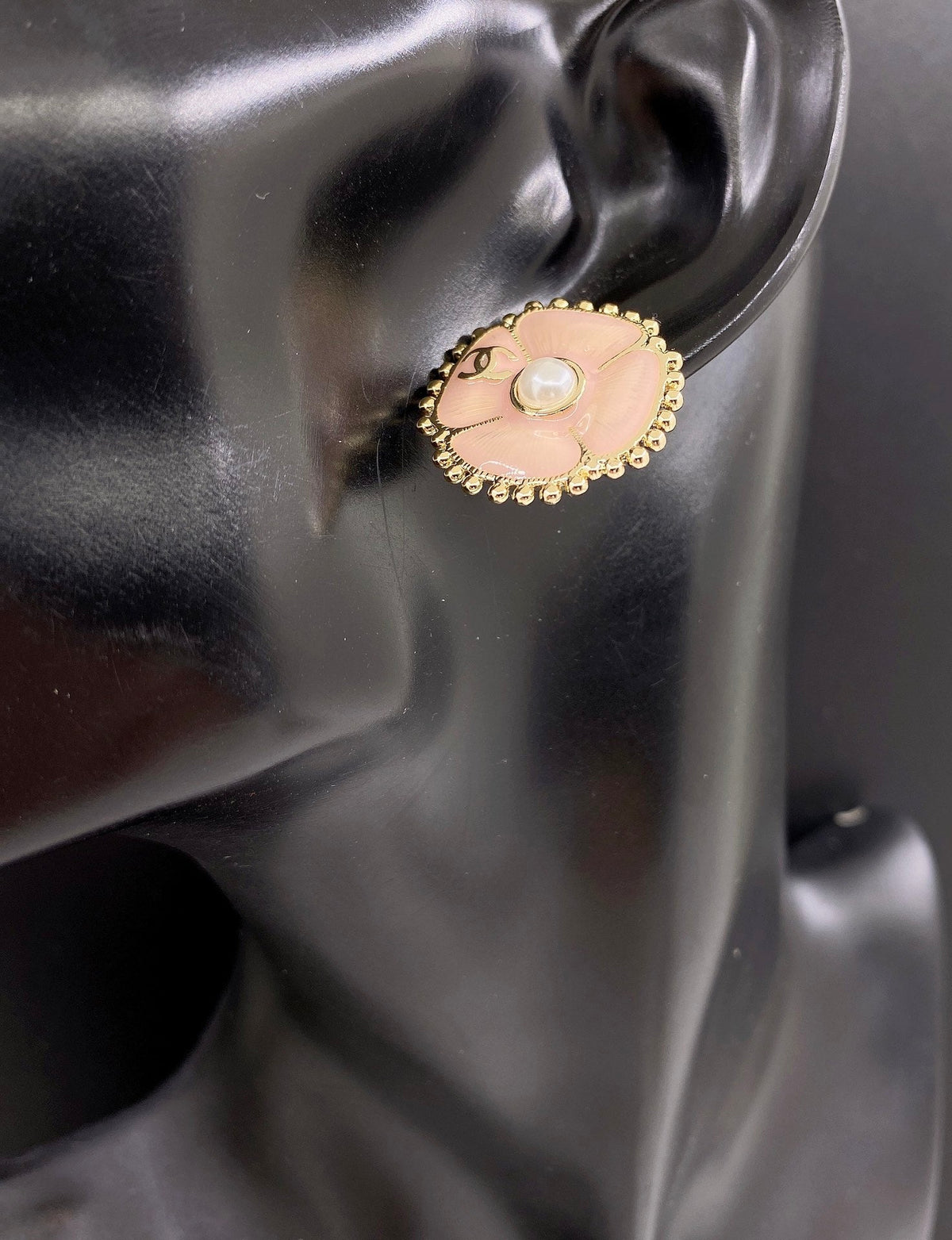 Chanel Pink Pearl Earrings - 18K Yellow Gold