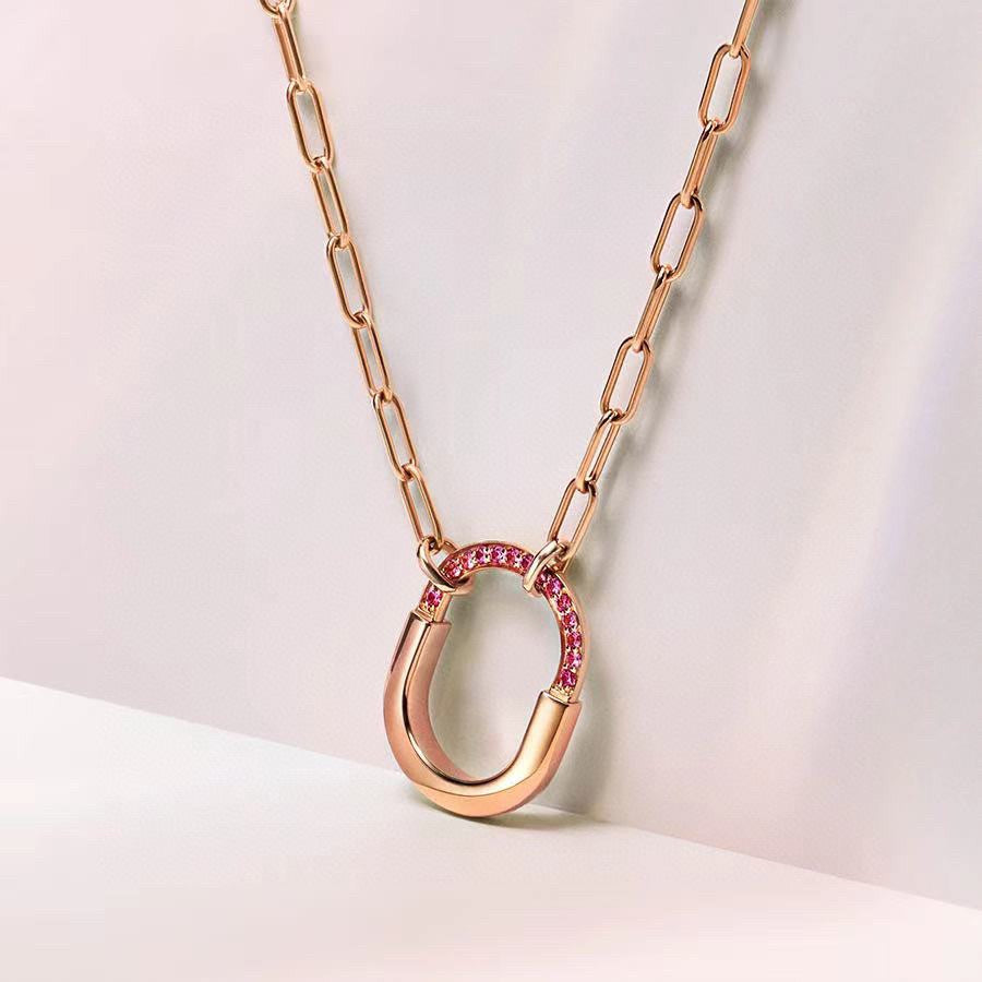 Tiffany Lock Pink Pave Moissanite Necklace