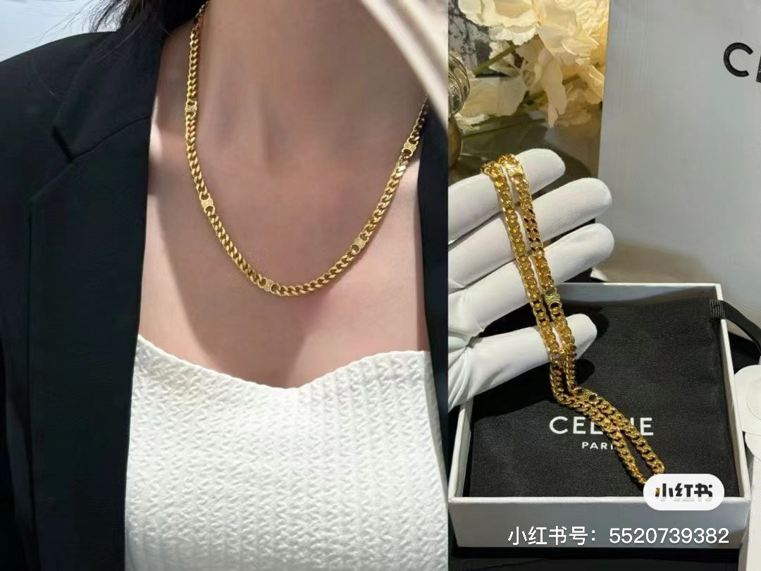 Celine Triomphe Gourmette Chain Necklace