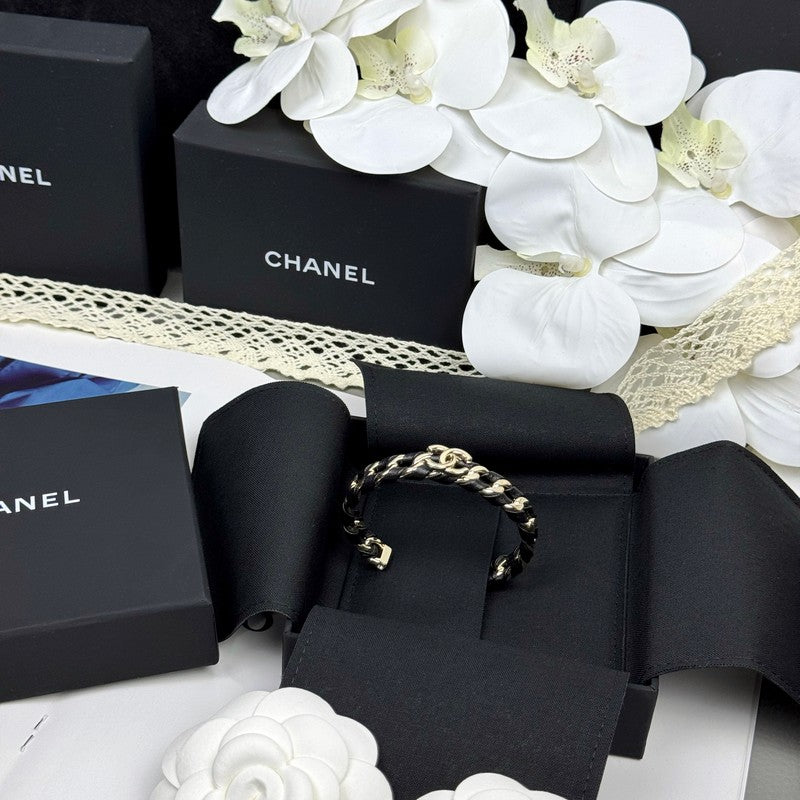 Chanel 26C Black Leather Cuff Bracelet